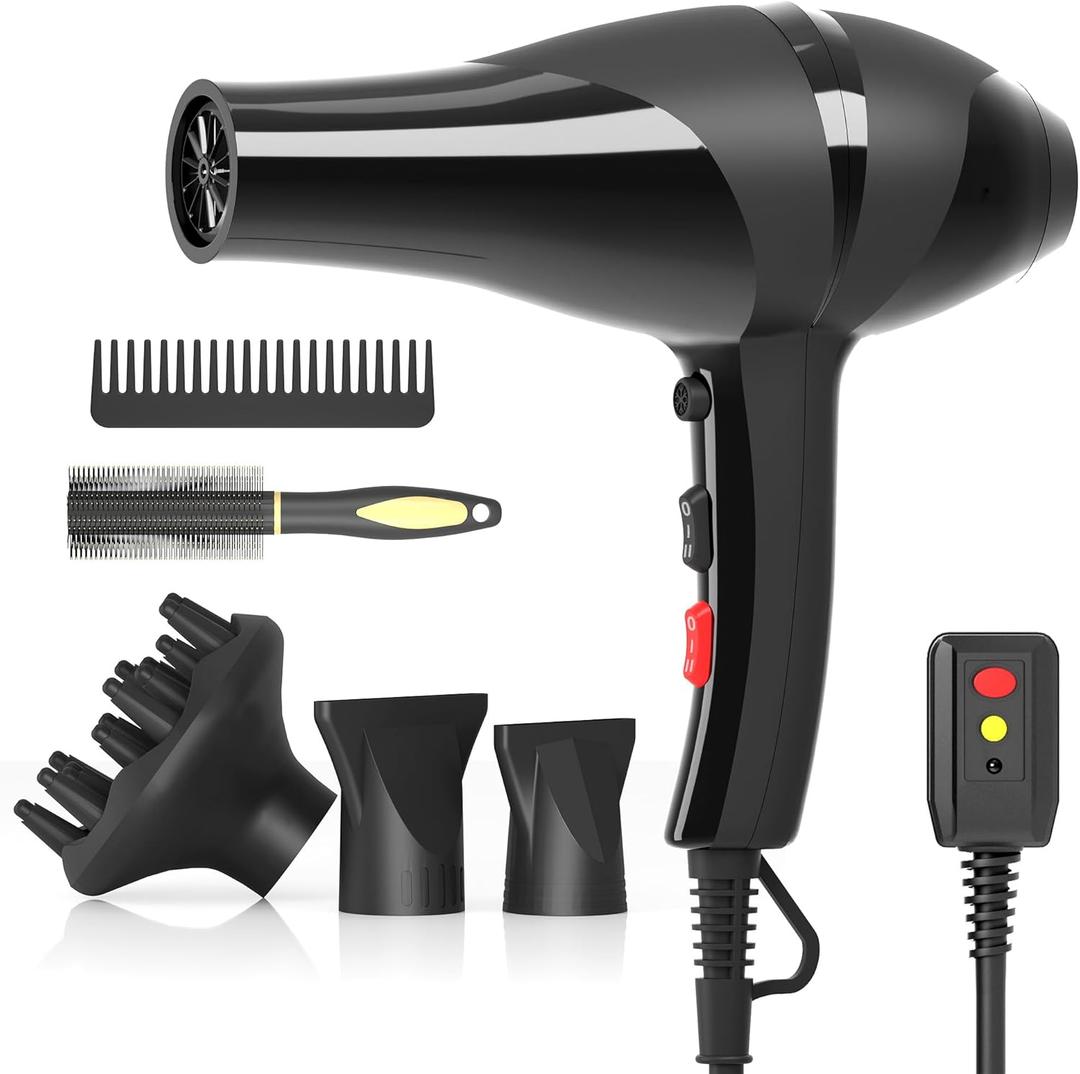 Hair Dryer, Professional Ionic Blow Dryer with Diffuser for Curly Hair,2400W Powerful Fast Drying Hairdryer Blowdryer for Women Men Home Salon Hair Styling,Constant Temp Low Noise (124, Black)