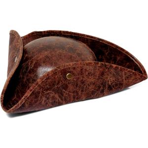 COLLECT PRESENT Distressed Faux Leather Pirate Tricorn Hat for Adults - Vintage Style Pirate Tricorn Hat for Men & Women (Brown)