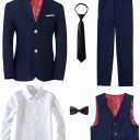 Yanlu Boy's Tuxedos Toddler Formal Suits Set Kids Blue Black Slim Fit Suit for Weddings  6T