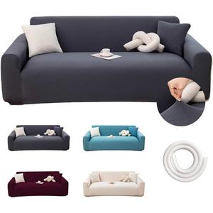Stretch Couch Cover for 3 Cushion Sofa, Fits 74–90 Inch Couch, Thick Jacquard Waffle Fabric Slipcover, Washable Pet Friendly Furniture Protector with Elastic Bottom, Dark Gray, 3 Seats