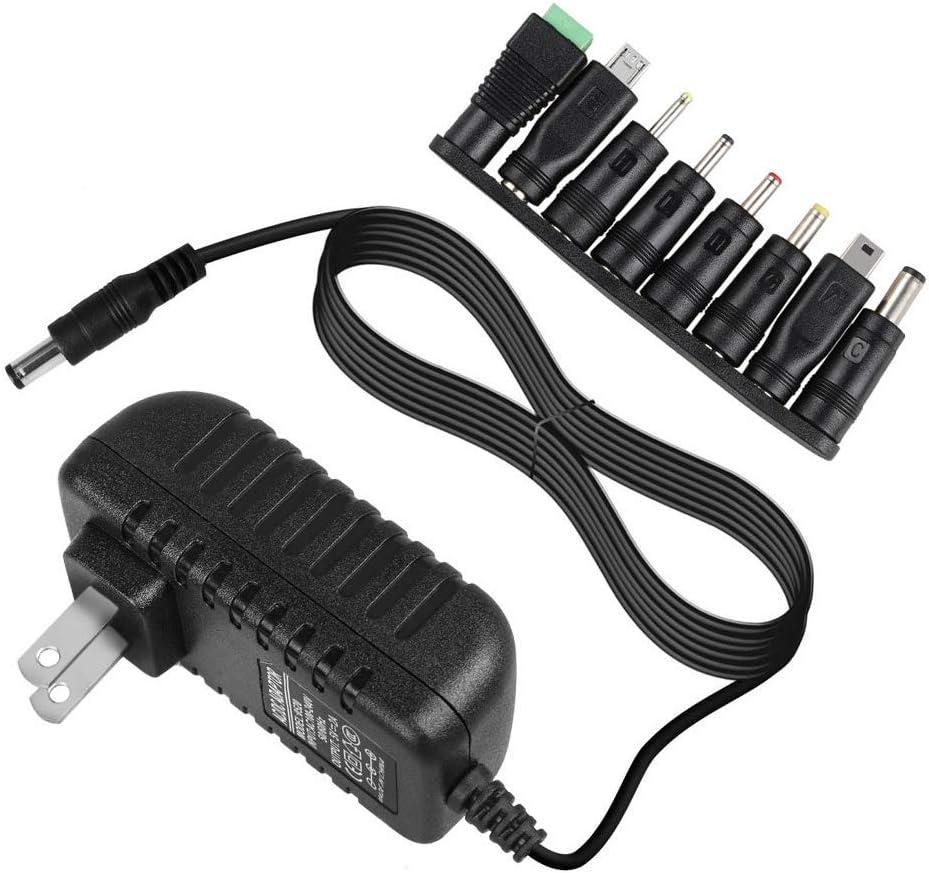 Universal AC DC 5V 1A 2A/2000mA Power Supply Cord Adapter Charger with 8 Variable Plug Tips (Include 5.5mm / 3.5mm / mini USB/Micro USB / 4.7mm Switching Connector)