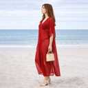 Miss Lavish London Womens Plus Size Kimono Kaftan Maxi Dress, Kimono Kaftan Plus Size Swimsuit Cover Up, Vacation Dress (Red, S)