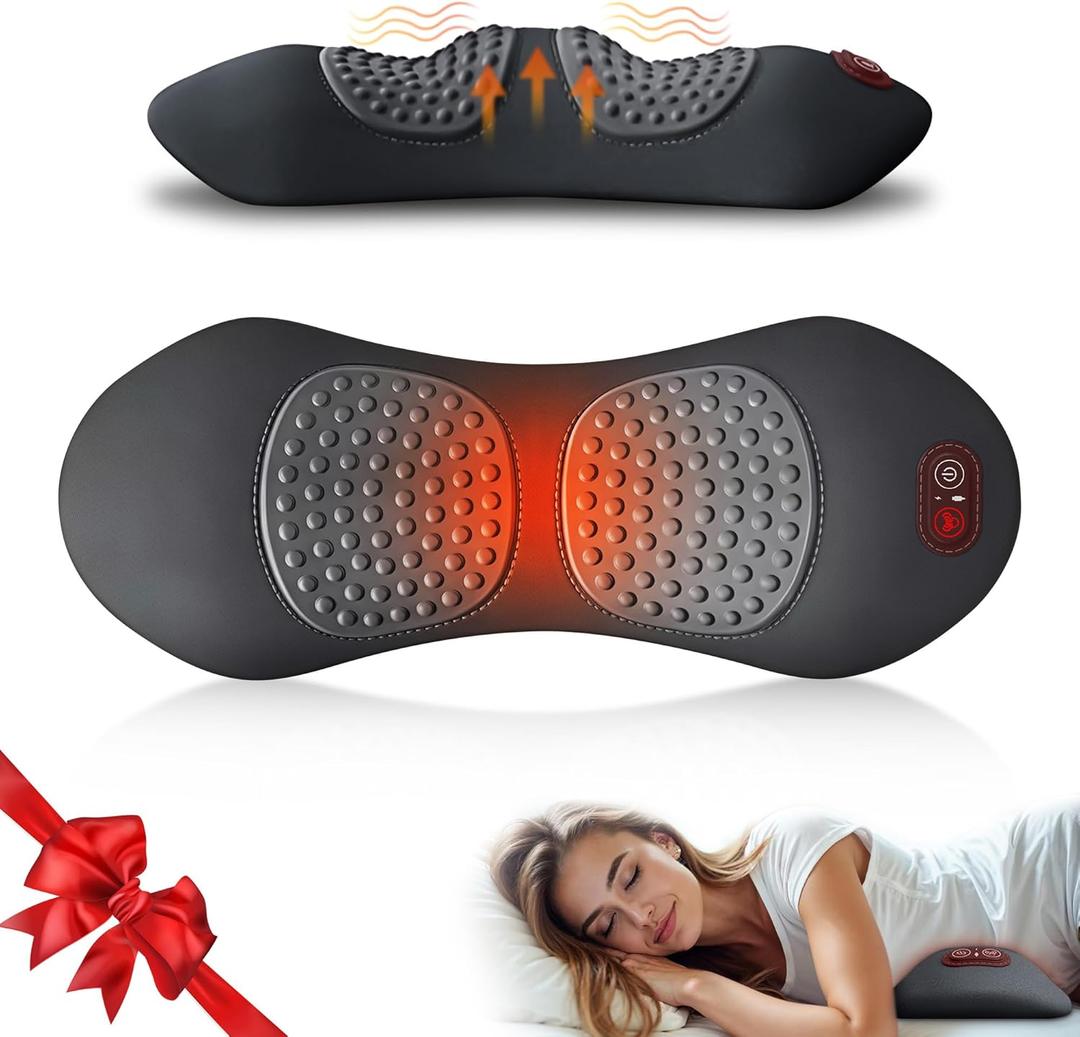 3 in 1 Upadate Rechargeable Electric Lumbar Support Pillow with Adjustable Height for Bed and Chair,Back Massager with Heat,Back Massager for Pain Relief Deep Tissue,Waist Wedge Bolster (Black) (Small)