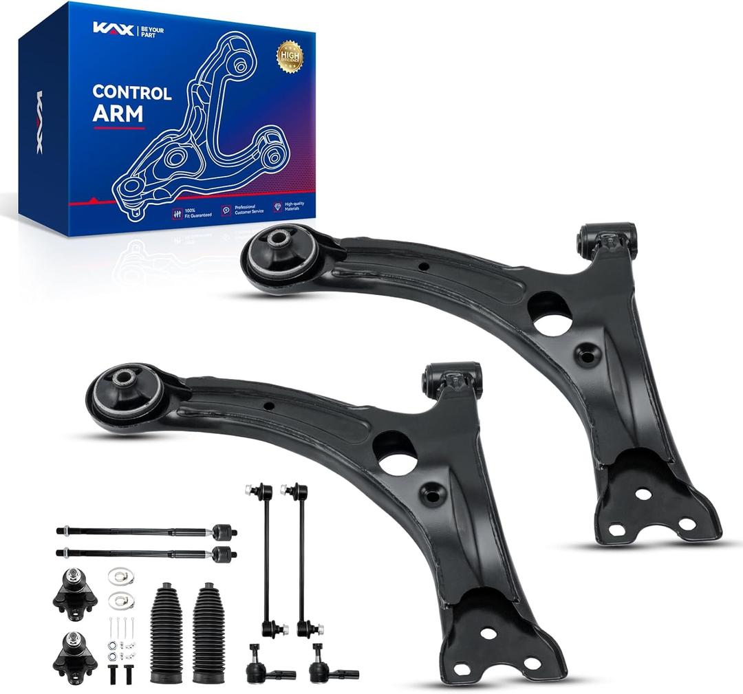 KAX Front Lower Control Arm w/Ball Joint & Sway Bar Links & Tie Rods for Matrix 2003-2008 for Pontiac Vibe 2003 2004 2005 2006 2007 2008 Suspension Kit K623110 K623111 12pcs