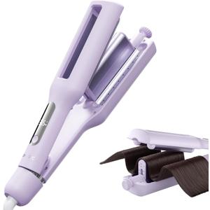 Flexiwave Adjustable 3 Barrel Ceramic Curling Iron Hair Crimper Waver Beach Waves Curling Wand 1.1/1.25/1.42/1.57, Ionic Deep Waver Hair Curler with CurlLock Tech, Dual Voltage (Rose Purple)