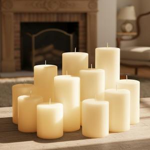 12 Pack Ivory Pillar Candles Bulk Set, 3x3/6/8 Inch - 4 Each Size, Dripless Smokeless Clean Burning for Wedding Centerpieces, Home Decor, Church, Romantic Ambiance