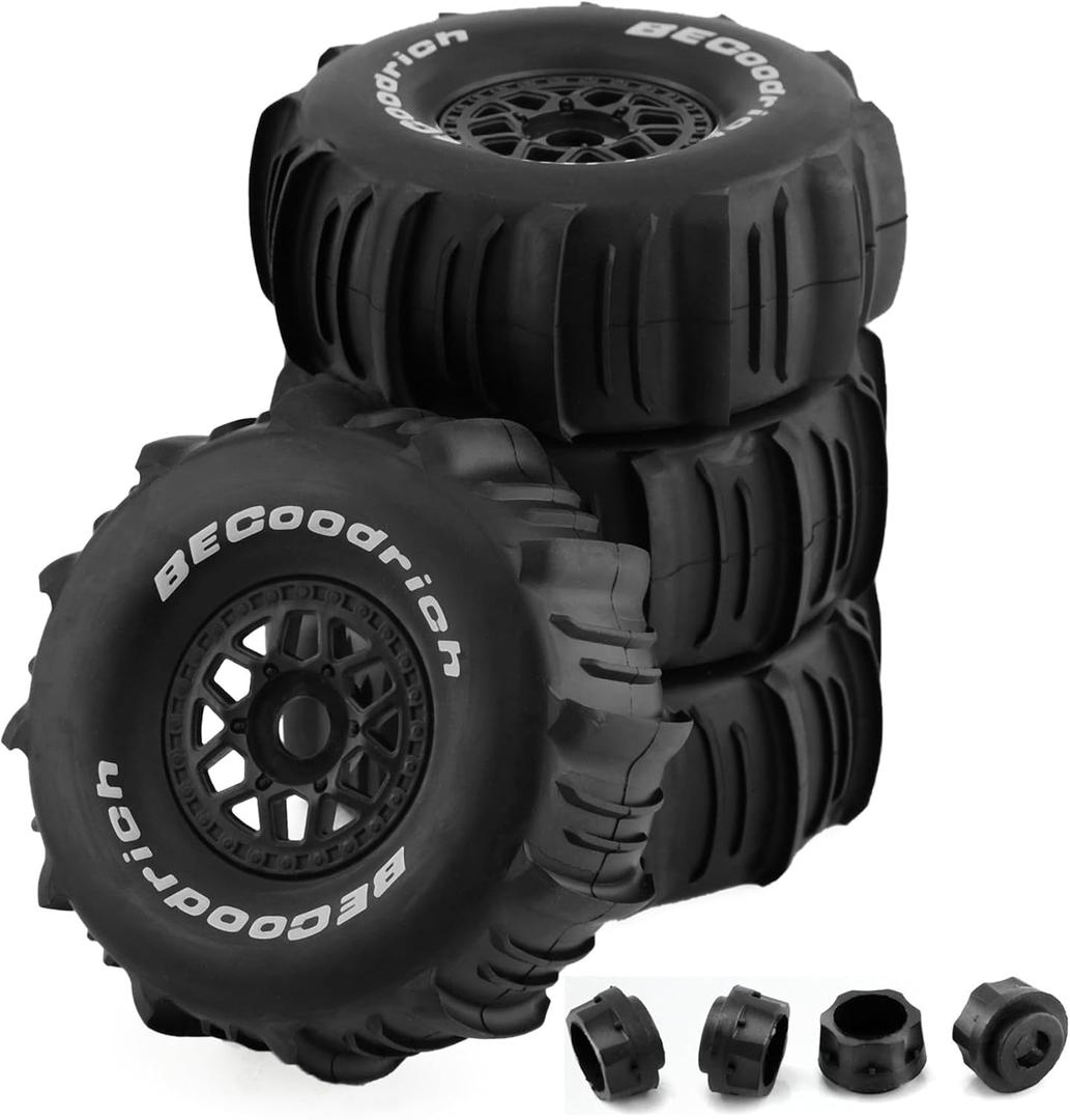 1/7 1/8 RC Short Course Truck Car Tires and Wheels Rims 17mm Hex Snow Sand Buggy Desert Tyres for 1:7 Or 1:8 Scale RC Off Road Truck Car TRAXXAS UDR 85086-4 ARRMA YK4072 DF7 4Pcs (B Black)