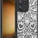 LUMARKE for Galaxy S23 Ultra Case with Enhanced Camera Lens Protection, Translucent Matte Acrylic Phone Cover - Cute Aesthetic Floral Design for Women Girls - White Mandala