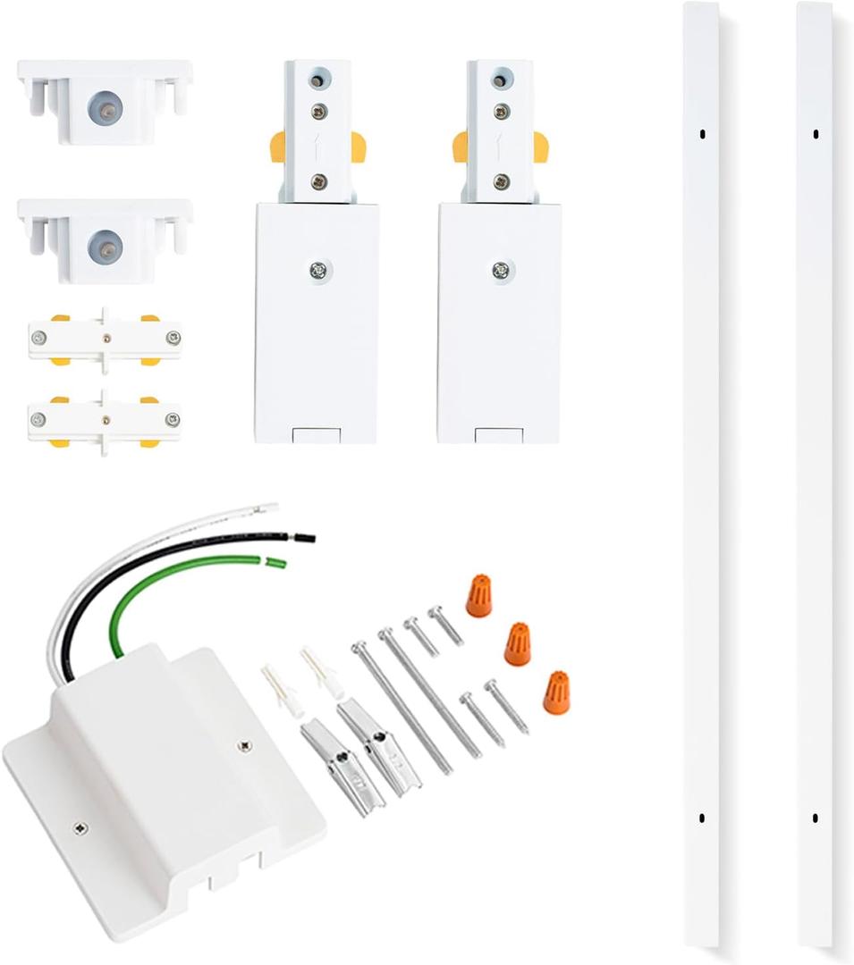 VANoopee 6.6FT H Track Lighting Rails White H Type Track Lighting Kit with Floating Canopy Connector, End Caps, Live End Feeds, I Connectors, Compatible with Single Circuit H Style Track System