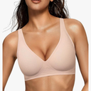 OEAK Women's Deep V Bras Wireless Comfortable Bra Supportive No Underwire Bras Tshirt Push Up Bralettes Plunge Seamless Bra, Size L
