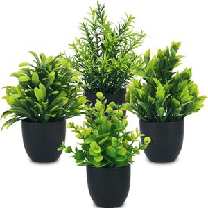 4 Packs Fake Plants Small Potted Plants, 7" Mini Artificial Faux Plants, Eucaplytus Rosemary Plants for Home Office Desk Room Decor