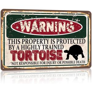 RCXsigns Vintage Tortoise Metal Sign Warning this property is protected bY a highly trained Tortoise Sign Funny Tin Signs 12x8 Inch