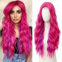 Cosplay Long Hot Pink mix Purple Wig 28 Inch Middle Part Synthetic Wig Realistic Gifts Party Wigs for Women Daily Use Colorful Wigs (Hot Pink mix Purple)