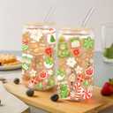 Christmas Gift Iced Coffee Cup, Aesthetic Glass Tumbler, 16 oz Coffee Glass Cup with Lid Straw, Christmas Stocking Stuffers, Gifts for Women Teen Girls