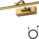 JUSHENG Wireless Picture Lights Battery Operated with Remote and Timer Brass Art Light with Swing Arm Rechargeable Gallery Lighting Artwork Lamp 15.75'' Inch 3W