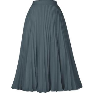 GRACE KARIN Pleated Midi Skirt for Women,Chiffon Elastic High Waist Knee Length Skirts,Swing Flare A-Line Outfits (M)