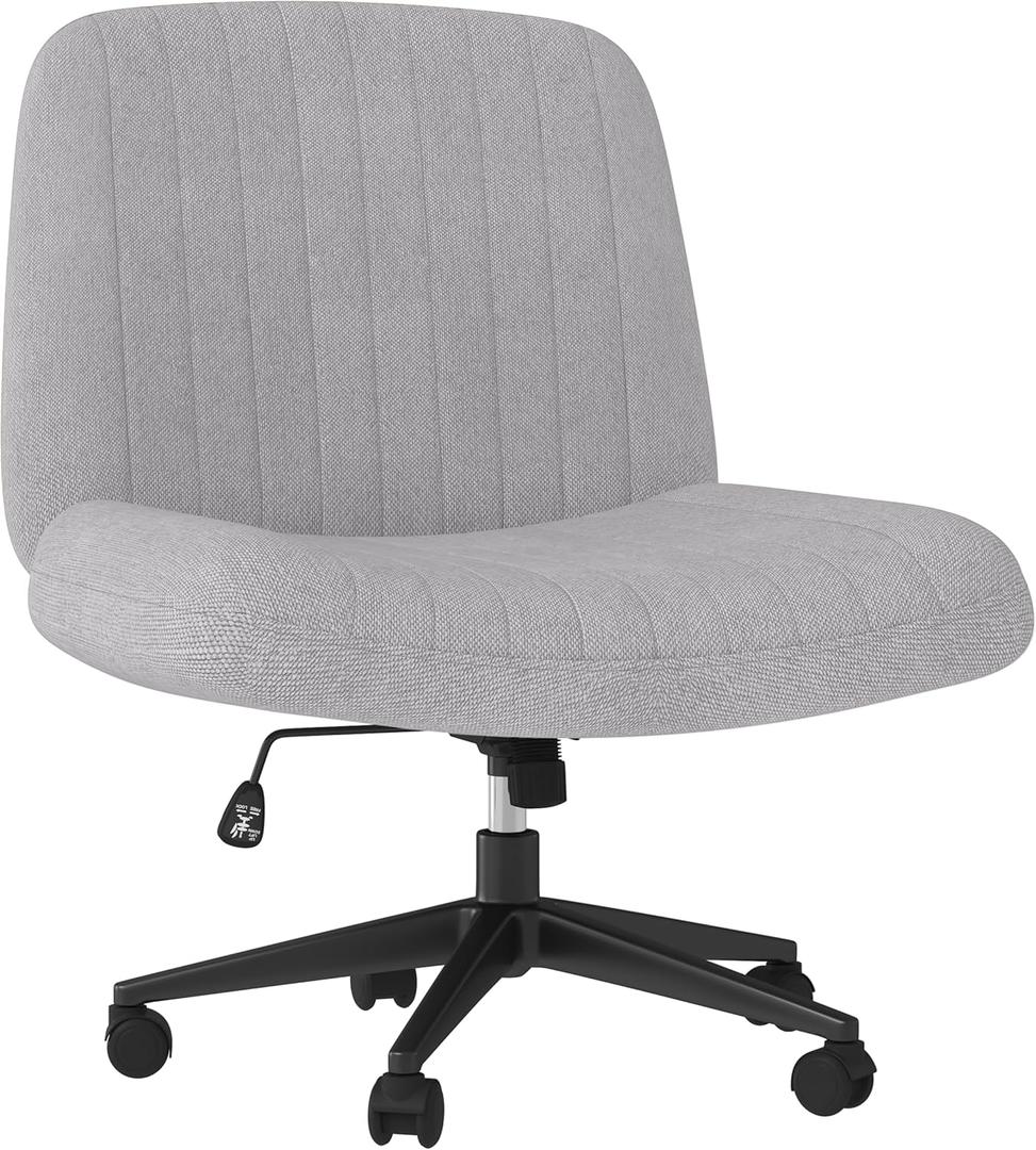 Shintenchi Criss Cross Chair, Cross Legged Office Seat with Wheels Armless Swivel Vanity Chair, Height Adjustable Wide Computer Task Seating for Home Office, Grey