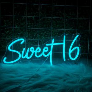 16.8 Inch Sweet 16 Neon Sign, USB Powered with Dimmer Switch 16th Birthday Party Sign, Sweet Sixteen Party Supplies, Happy 16th Birthday Decorations for Girls (Ice Blue)