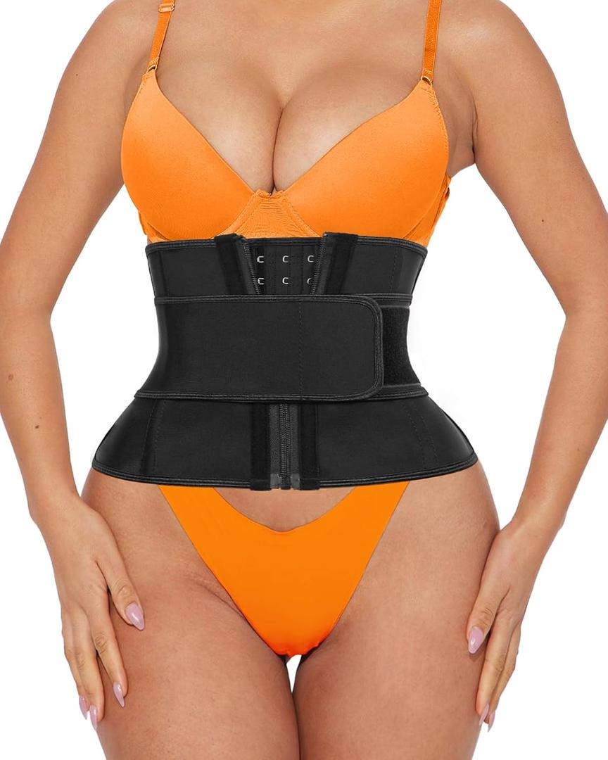 Women Waist Trainer Cincher 3 Straps - Tummy Control Sweat Girdle Workout Slim Belly Band for Weight Loss (Black, L)