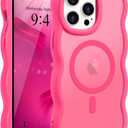 Magnetic for iPhone 14 Pro Max Case [Compatible with Magsafe] Translucent Matte Cute Curly Wave Frame Phone Case,Soft TPU Bumper Slim Fit Shockproof Protective Cover for Men Women-Hot Pink