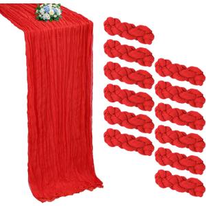 12 Pack Red Table Runner Cheesecloth 10FT Boho Cheese Cloths Gauze Fabric Table Runner 120 Inch Rustic Sheer for Easter Spring Wedding Birthday Party Baby Shower Holiday Home