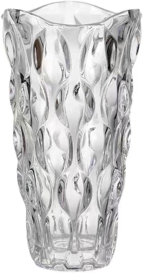 Luxury Tall Glass Vase, Premium Geometric Shape Flower Vase - White Textured Surface Home Decor, Decorative Modern Farmhouse, Ideal for Shelf, Mantle, Table & Entryway Decor, Clear