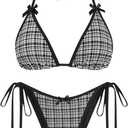 ZAFUL Women's Sexy Halter Bikini Sets Bow Decor Tiny Floral Print Bikini Swimsuits Tie Side Triangle Bathing Suits (Small, 2-black-white)