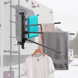 RV Clothes Drying Rack, Four 15.3" Long Rack Arms, Aluminum, 304 Stainless Steel Accessories, No Drilling Anti-Rust for Ladder, Boats, RV, Camper, Trailer, Travel, Hotel, Home