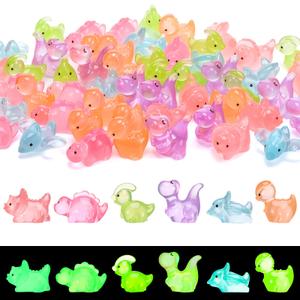 46 Pcs Mini Resin Dinosaurs, Luminous Tiny Dinosaur Figurines, Multicolor Miniature Dinosaur Figures Glow in The Dark for Fairy Garden Landscape Aquarium Birthday Party Decoration (6 Colors)
