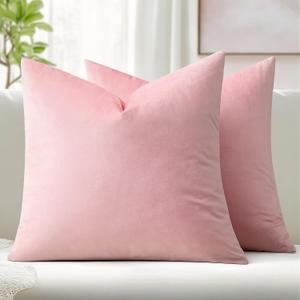 MIULEE Velvet Throw Pillow Covers 18x18 Inch, Pack of 2 - Bright Pink, Soft Solid Decorative Pillow Covers Cushion Cases Modern Luxury Valentines Home Decor for Spring Couch Sofa Bedroom Livingroom
