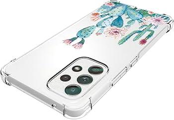 Case for Galaxy A32 4G Case, Samsung A32 4G SM-A325F Case for Girls Women, Clear Floral Soft Flexible TPU Slim Phone Protective Case Cover for Samsung Galaxy A32 4G (Cactus)