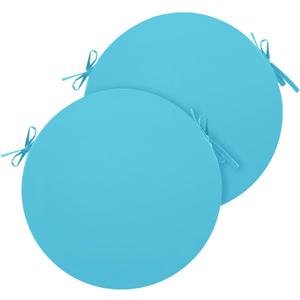 Outdoor Bistro Chair Cushions Set of 2, 15" D x 3" H Round Chair Cushions Waterproof and Fade Resistant Chair Cushion Pads with Non-Slip Ties and Removable Covers for Garden, Teal