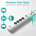 KMC 4-Outlet Surge Protector Power Strip, 1 USB-A & 1 USB-C Port, Power Strip Surge Protector, 840J Surge Protection, 5ft Extension Cord, 3-Prong Low-Profile Flat Plug, UL/ETL Certified, White