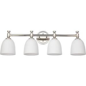Bathroom Vanity Light, 4-Light Bathroom Light Fixtures Over Mirror, Traditional Vanity Lights for Living Room, Milk White Bell Glass Shades, Standard E26 Base, Polished Nickel
