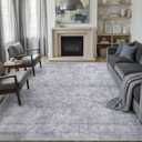 8x10 Area Rugs for Living Room, Machine Washable Rugs, Vintage Non Slip Rug, Faded Style Carpet Stain Resistant, Low Pile Boho Retro Large Rugs for Bedroom Dining Room Indoor Home Office-Gray 8'x10'