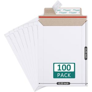 Eupako 100 Pack 6x8 Photo Document Mailer White Stay Flat Self-Seal Cardboard Envelopes for CDs, Pictures, Documents, 6.25 x 8.25 Inches