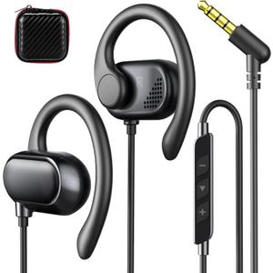 Open Ear Headphones Wired 3.5mm Earphones for Chormebook Laptop PC,Over Earbuds Wired with Ear Hook& Microphone 3.5mm Plug Ear Buds for Samsung A25 A15 A14/Kindle Fire Zoom Office Running Sports Kids