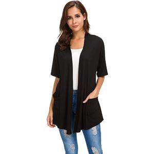 ADANIKI Womens Short Sleeve Open Front Lightweight Casual Comfy Long Line Drape Hem Soft Modal Cardigans Sweater (XS, Black)