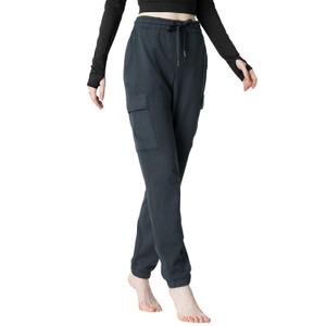 Women's Fleece Cargo Joggers - Multi-Pockets, Elastic Drawstring Waist, Warm Winter Daily Wear, S, Navy Blue 
