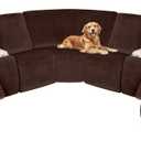 Arfntevss Sectional Recliner Couch Covers Velvet Washable Corner Sectional Sofa Cover for Reclining Couch Stretch Soft Thick L Shape Recliner Slipcover Set (5 Seat with 2 Console Cover, Dark Brown)