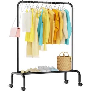 Rolling Clothing Racks for Hanging Clothes, Garment Rack for Clothes to Hang, Metal Portable Wardrobe Rack for Coats, Jackets, Shirts, Dress,Black