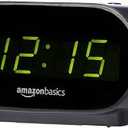 Basics Small Digital Oval Alarm Clock With LED Display, Nightlight & Battery Backup, Black, 4.5 x 3.5 x 2.4 Inches