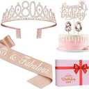 80th Birthday Decorations for Women, Including 80th Birthday Sash and Crown, Cake Topper and Candles, 80 Year Old Gifts for Women