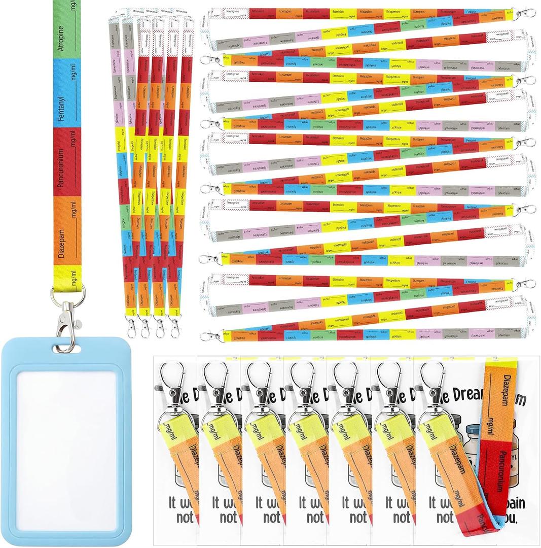 Tinlade 40 Set Nurses Week Anesthesia Team Gifts, CRNA Nurse Anesthetist Appreciation Lanyards Badge Holders and Thank You Cards Medication Label Gifts for OR Pacu Nurses Hospital