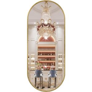 Oval Mirror for Wall, 20x48 Inch Gold Oval Bathroom Mirrors, Antigue Gold Vanity Metal Mirror, Beaded Frame Mirrors for Bathroom Bedroom Living Room Hallway