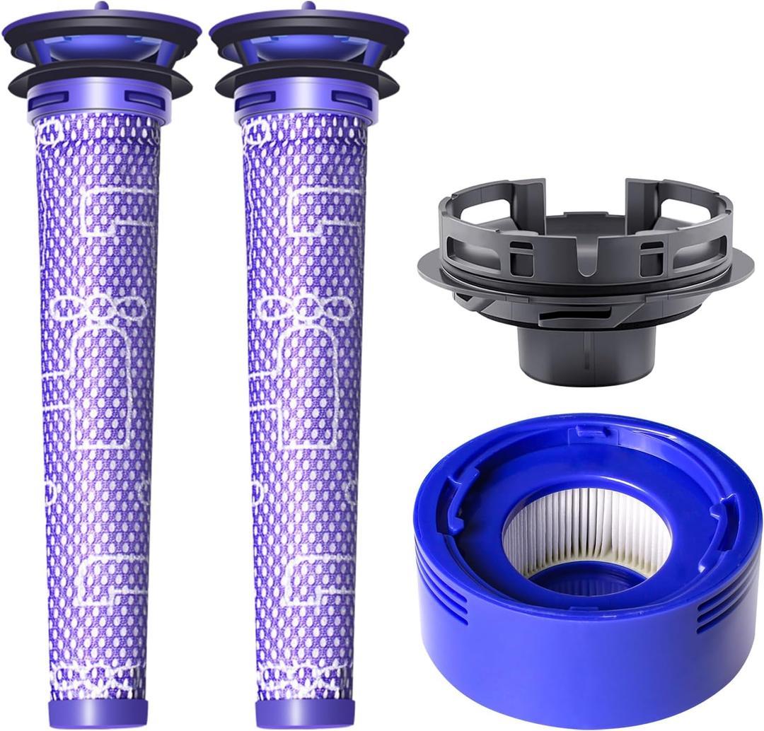 Keluke 4 Pack Vacuum Filter Replacement and Motor Cover Upgrade Kit Compatible with Dyson V7, V8 Animal, SV10 Cordless Vacuum Cleaners, 2 Pre-Filters, 1 Post-Filter, 1 Motor Rear Cover