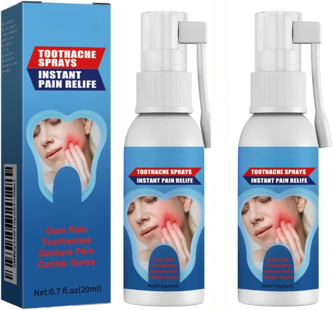 Natural Oral Pain Relief Spray, 0.7 fl oz, Instant Toothache and Gum Treatment with Peppermint Extract, 2-Pack