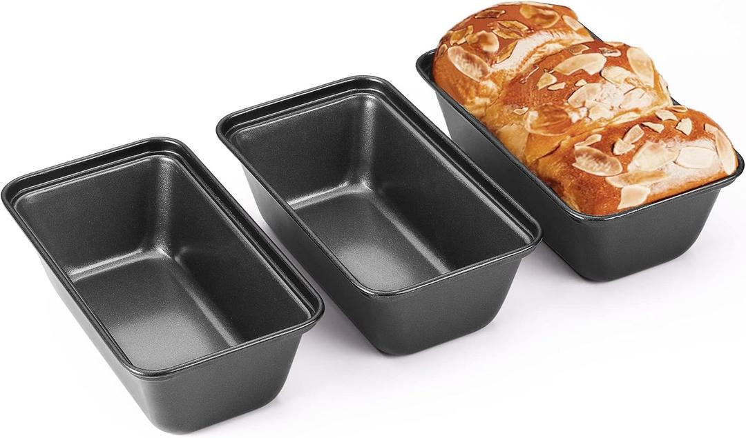 HONGBAKE Mini Loaf Pan for Baking Bread, 6 x 3.3 x 2 In Nonstick Small Banana Bread Tins Set of 3, Tiny Carbon Steel Meatloaf Pan - Dark Grey (Gray)