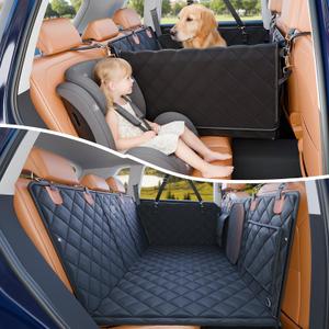 Convertible Back Seat Extender for Dogs, Foldable 400lbs Hard Bottom Dog Car Seat Cover for Back Seat, Waterproof Dog Hammock Bed Backseat Cover for Dogs in Car SUV Truck Pet Seat Cover Black L