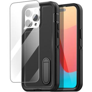 AICase for iPhone 15 Pro Max Case Built-in Stand with Glass Screen Protector,Heavy Duty Drop Protection Full Body Rugged Shockproof Military Protective Tough Durable for iPhone 15 Pro Max 6.7"_1